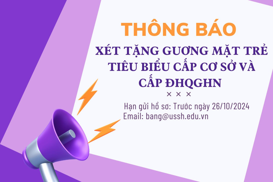 Thông báo về việc Xét tặng danh hiệu Gương mặt trẻ tiêu biểu cấp cơ sở và cấp ĐHQGHN năm 2024